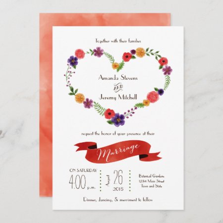 Heart-shaped Flower Wreath Rustic Wedding Invitation