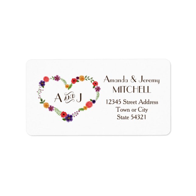 Heart-Shaped Flower Wreath Rustic Wedding Label (Front)