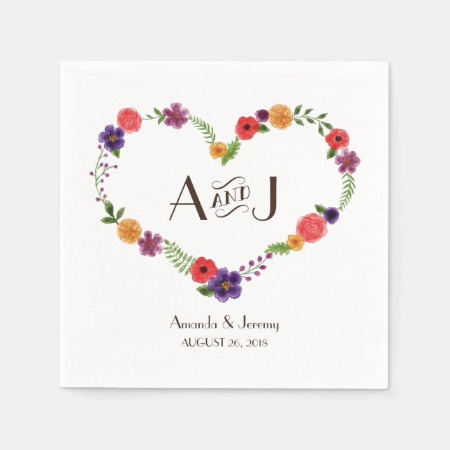 Heart-Shaped Flower Wreath Rustic Wedding Napkins (Front)