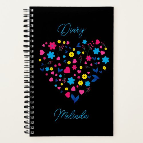 Heart Shaped Flowers Diary Notebook