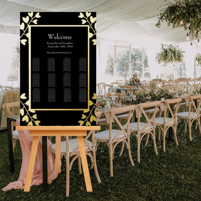 Heart Shaped Flowers on Black Gold Foil wedding  Foam Board (Creator Uploaded)