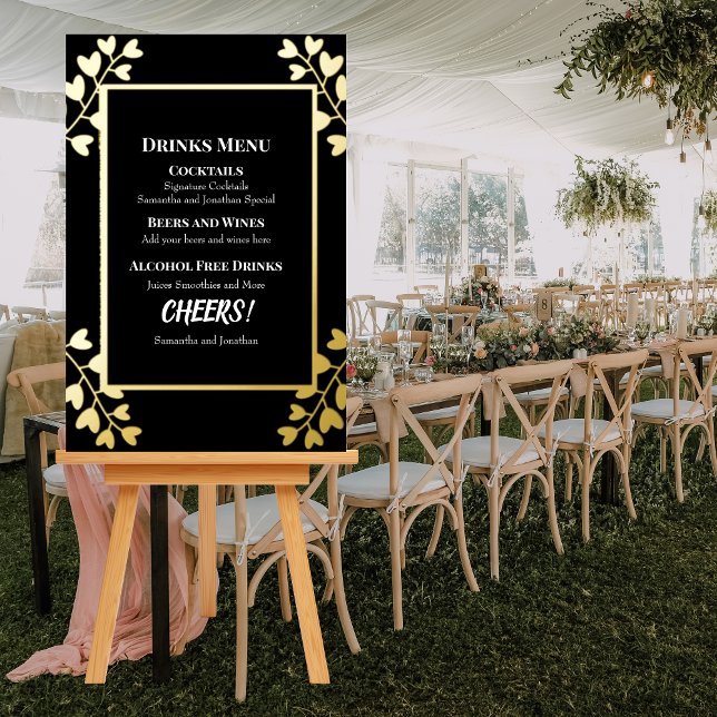 Heart Shaped Flowers on Black Gold Foil wedding  Foam Board (Creator Uploaded)