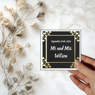 Heart Shaped Flowers on Black Gold Foil wedding  Napkins