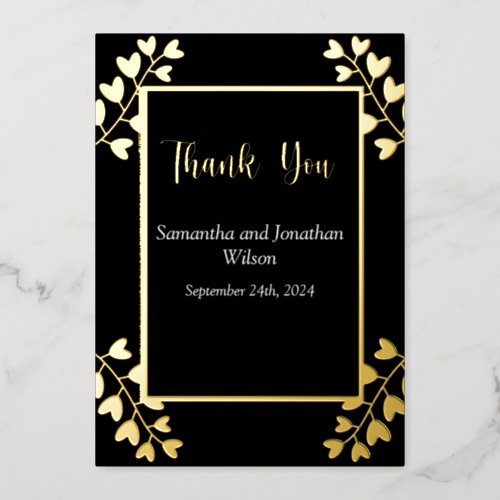Heart Shaped Flowers on Black Thank You Card 