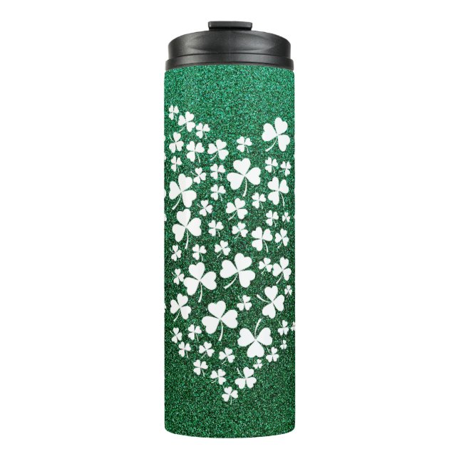 Heart Shaped Four Leaf Clovers Thermal Tumbler (Front)