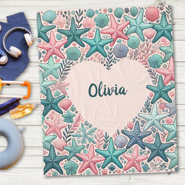  Heart-Shaped Frame with Colorful Starfish  Fleece Blanket (Creator Uploaded)