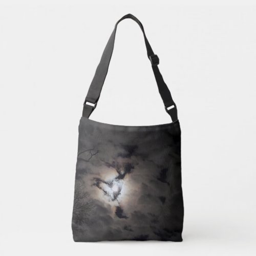 Heart Shaped Glowing Moon in the Night Clouds Crossbody Bag