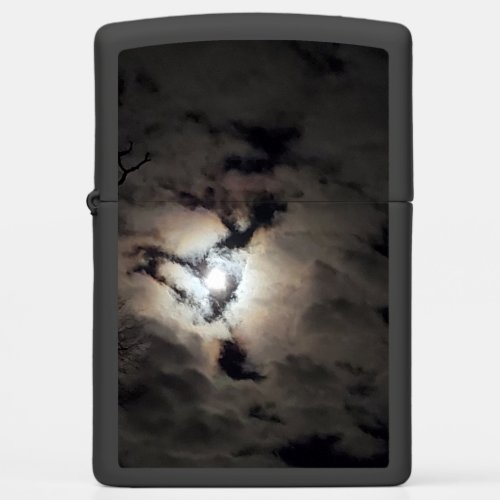 Heart Shaped Glowing Moon in the Night Clouds Zippo Lighter