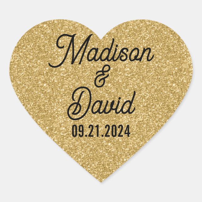Heart Shaped Gold Glitter Wedding Heart Sticker (Front)