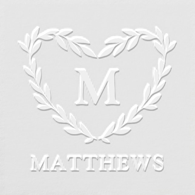Heart Shaped Greenery Wreath Name & Monogram Embosser (Design)