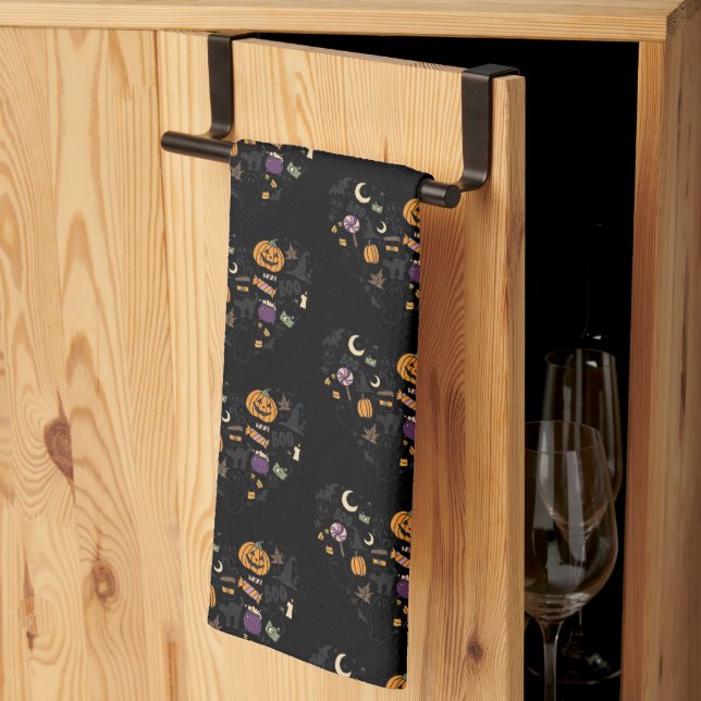 Heart Shaped Halloween Pattern Black Halloween Kitchen Towel (Thirds Fold)