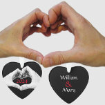 Heart-shaped Hands Black White and Red Ornament<br><div class="desc">A couples' hands meet and form a heart on this Christmas ornament in bold black and white with red year to be personalized for first Christmas or current year. The hands are sketched against a black background. On the reverse side, again in red, are your personalized Names of the couple....</div>
