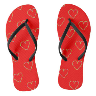 Heart shaped hearts on red flip flops