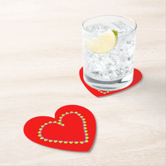 Heart shaped hearts on red paper coaster