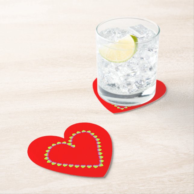 Heart shaped hearts on red paper coaster (Insitu)