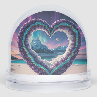 Heart-Shaped Ice Sculpture with Aurora Snow Globe
