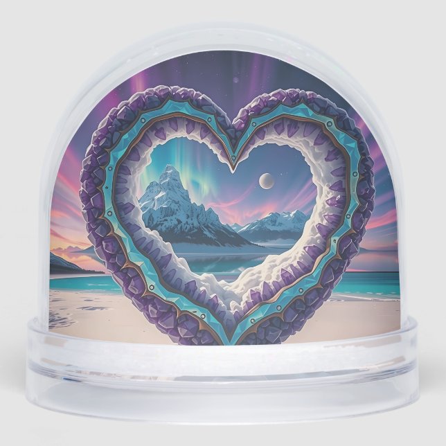 Heart-Shaped Ice Sculpture with Aurora Snow Globe (Front)