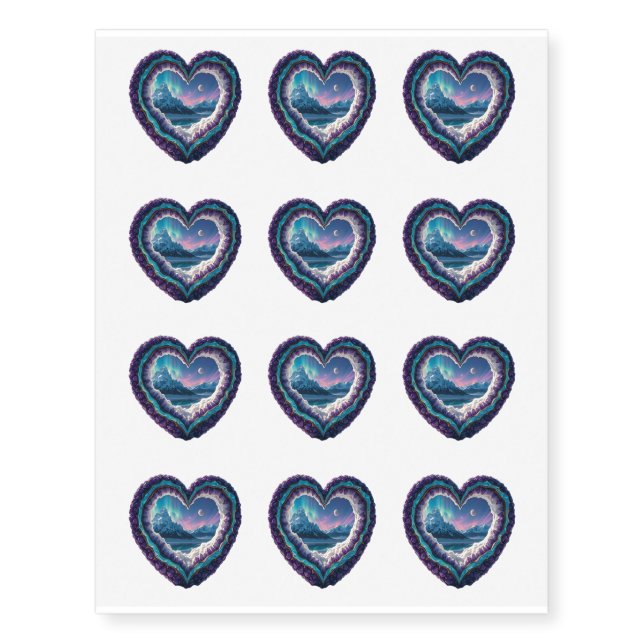 Heart-Shaped Ice Sculpture with Aurora Temporary Tattoos (Front)
