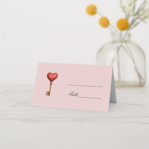 Heart shaped key pink wedding place card