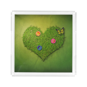 Heart-Shaped Lawn Flowers Butterfly Acrylic Tray