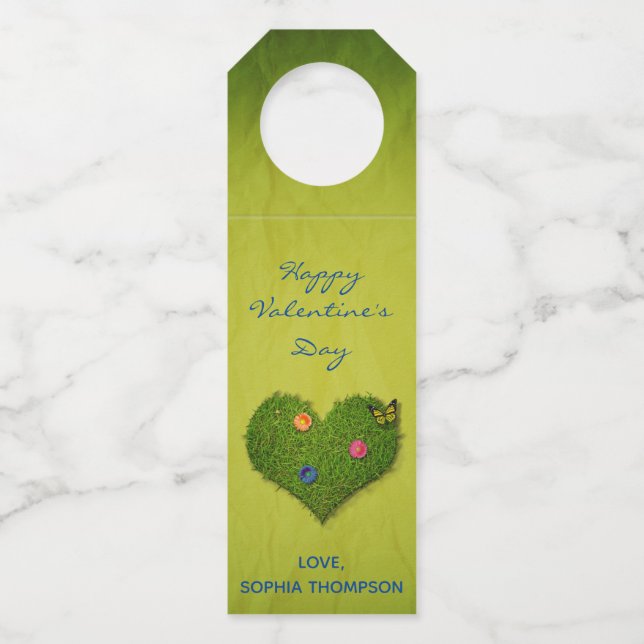 Heart-Shaped Lawn Flowers Butterfly Bottle Hanger Tag (Front)