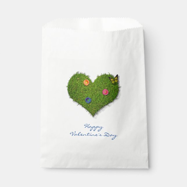 Heart-Shaped Lawn Flowers Butterfly Favor Bag (Front)
