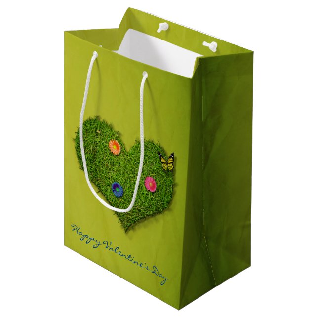 Heart-Shaped Lawn Flowers Butterfly Medium Gift Bag (Front Angled)