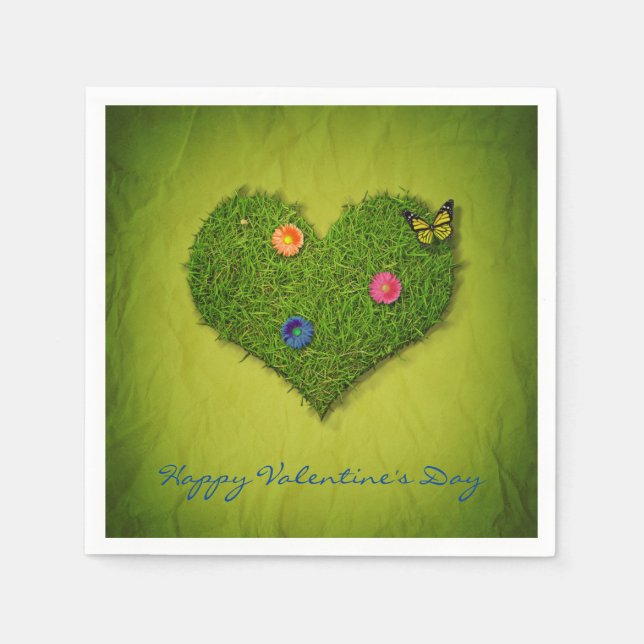 Heart-Shaped Lawn Flowers Butterfly Napkins (Front)