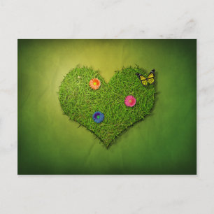 Heart-Shaped Lawn Flowers Butterfly Postcard