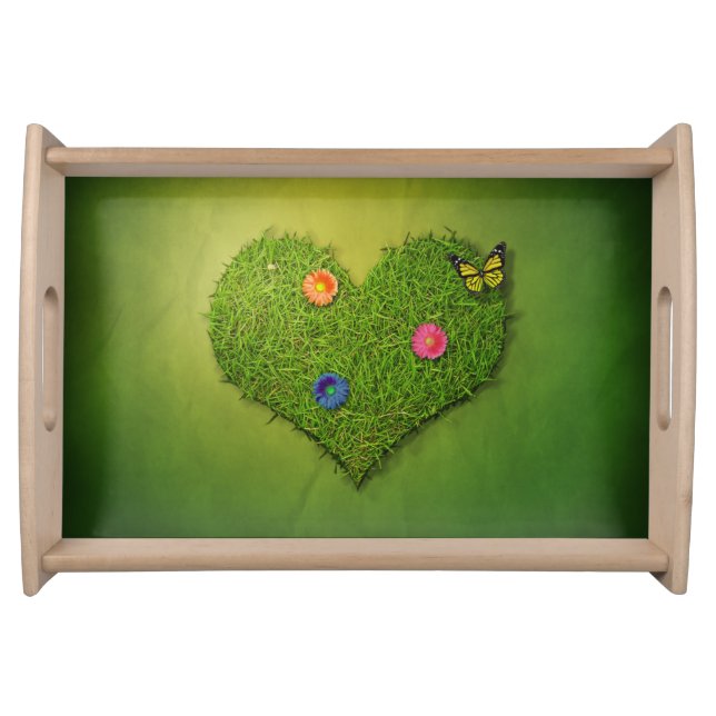 Heart-Shaped Lawn Flowers Butterfly Serving Tray (Front)