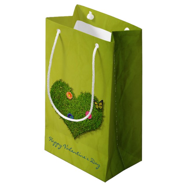 Heart-Shaped Lawn Flowers Butterfly Small Gift Bag (Front Angled)