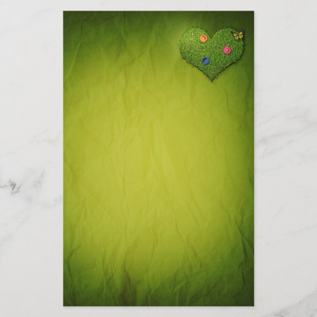 Heart-Shaped Lawn Flowers Butterfly Stationery (Front)