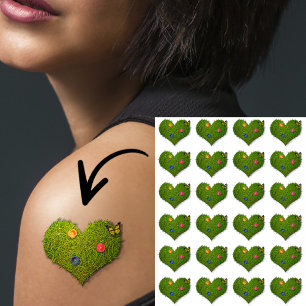 Heart-Shaped Lawn Flowers Butterfly Temporary Tattoos