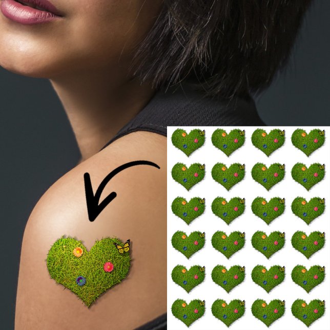 Heart-Shaped Lawn Flowers Butterfly Temporary Tattoos (Creator Uploaded)