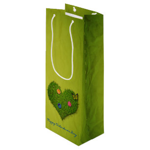 Heart-Shaped Lawn Flowers Butterfly Wine Gift Bag