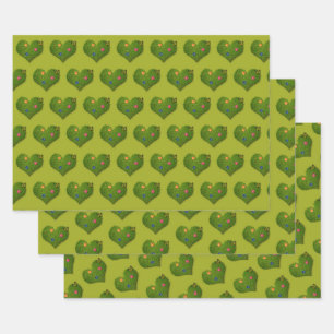 Heart-Shaped Lawn Flowers Butterfly Wrapping Paper Sheets
