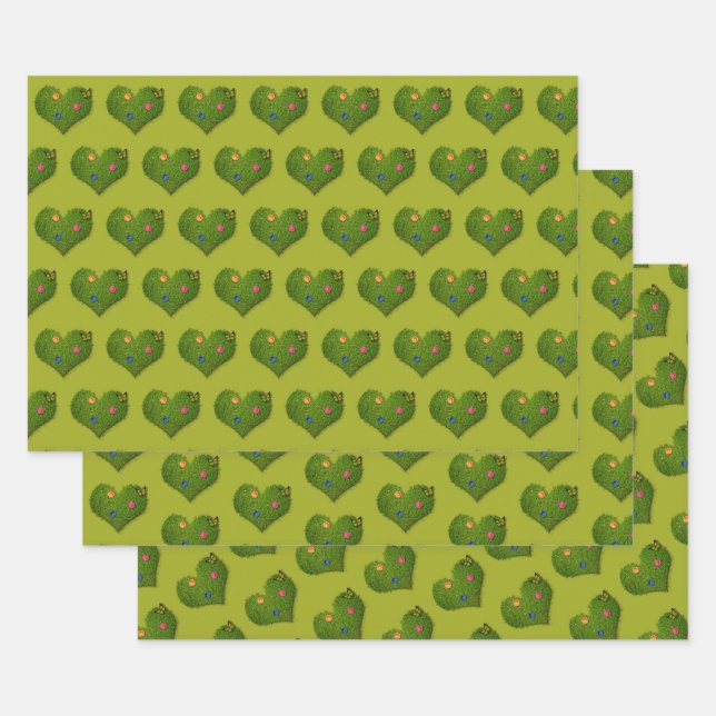 Heart-Shaped Lawn Flowers Butterfly Wrapping Paper Sheets (Set)