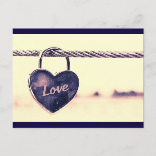 Heart Shaped Love Lock Attached to a Rope Postcard