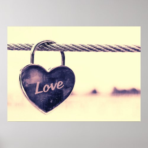Heart Shaped Love Lock Attached to a Rope Poster