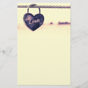 Heart Shaped Love Padlock Attached to a Rope Stationery