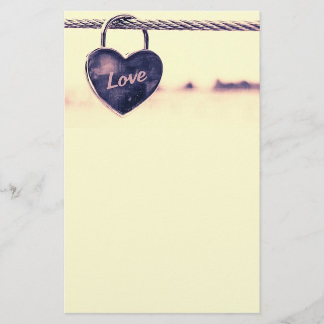 Heart Shaped Love Padlock Attached to a Rope Stationery (Front)
