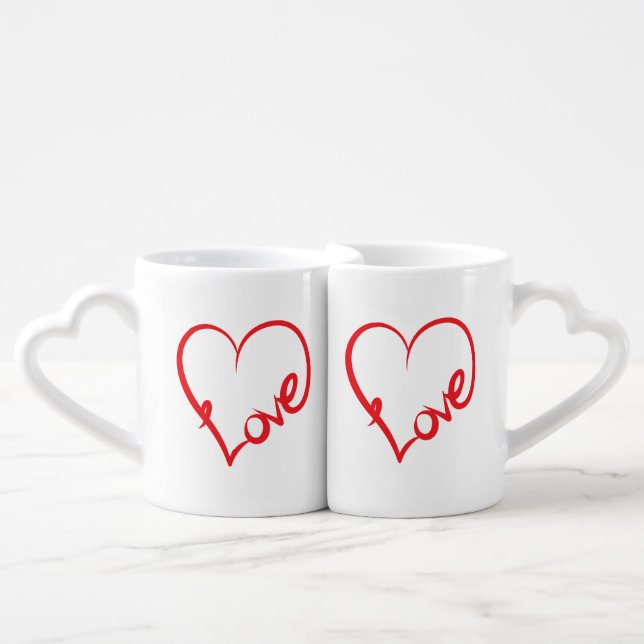 Heart Shaped "Love" Word Art Heart Coffee Mug Set (Front Nesting)