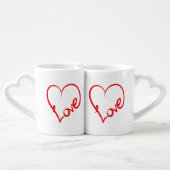 Heart Shaped "Love" Word Art Heart Coffee Mug Set (Back Nesting)