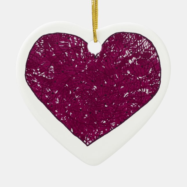 Heart Shaped Magenta Lace Look Ornaments (Front)