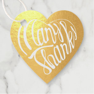 Heart shaped many thanks in 4 languages foil favor tags