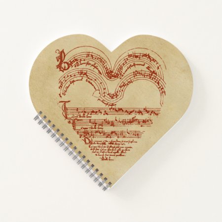 Heart-shaped Medieval Music Manuscript Parchment L Notebook