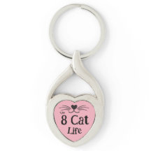 Heart Shaped Metal Pink Cat Life Premium Keyring