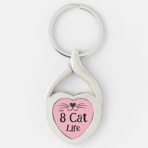 Heart Shaped Metal Pink Cat Life Premium Keyring