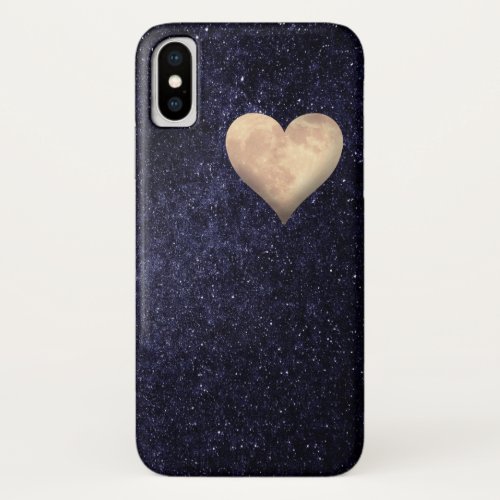 Heart Shaped Moon in the Starry Night Sky iPhone X Case