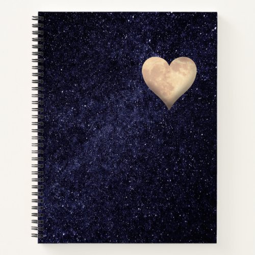 Heart Shaped Moon in the Starry Night Sky Notebook